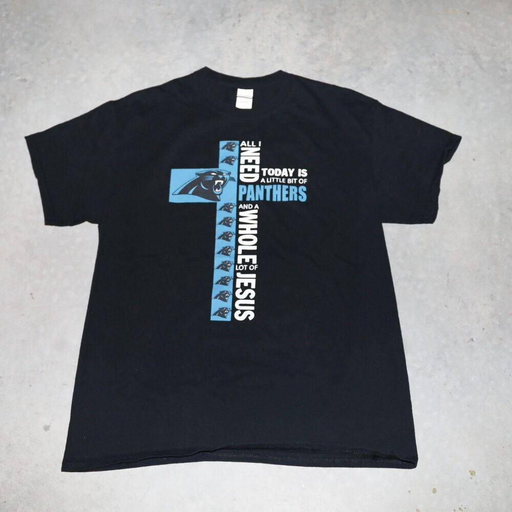 Carolina Panthers Religious Football Black Graphic Crew Neck Tshirt Size Medium